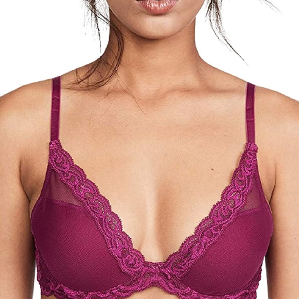 Natori Feathers Contour Plunge Bra in port / sumac magenta purple 32 C